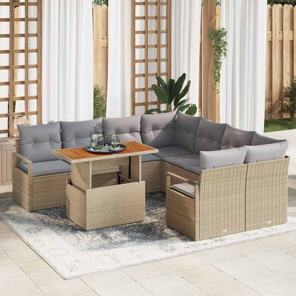 Garten Essgruppe mit Kissen 9 pcs Schwarz und Creme