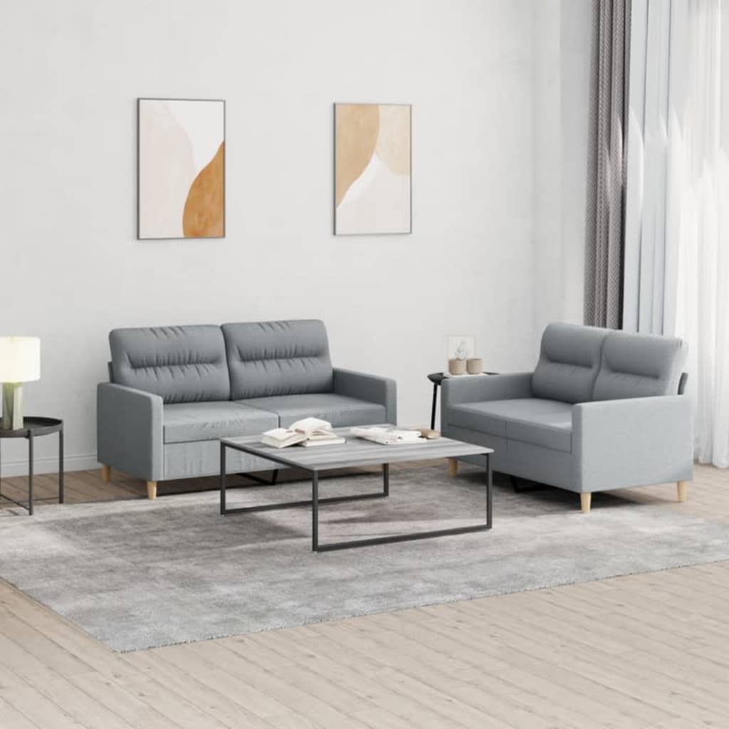 3-tlg. Sofagarnitur mit Kissen Creme Stoff
