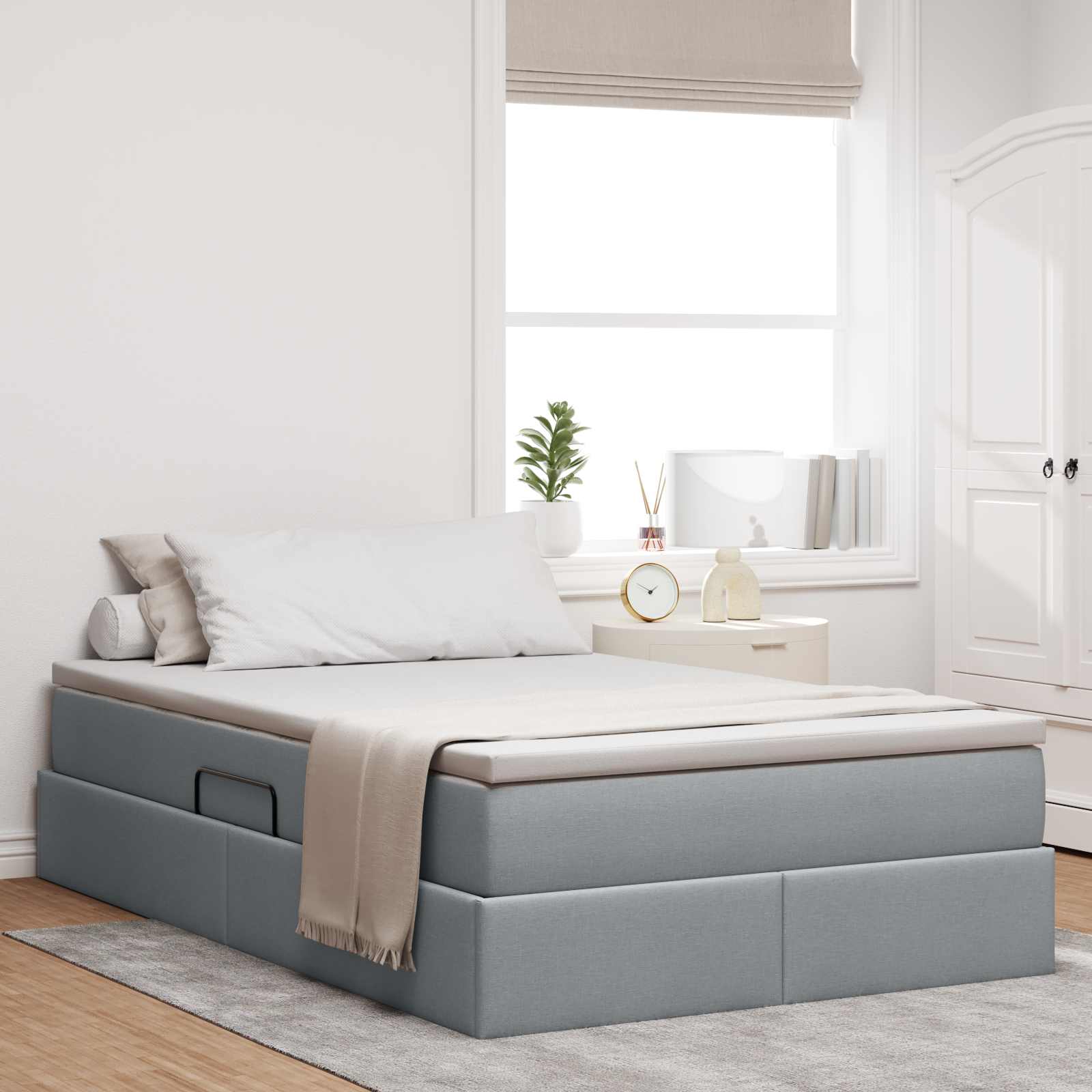 Aufbewahrungsbett mit Matratze Hellgrau 90 x 190 cm Polyester