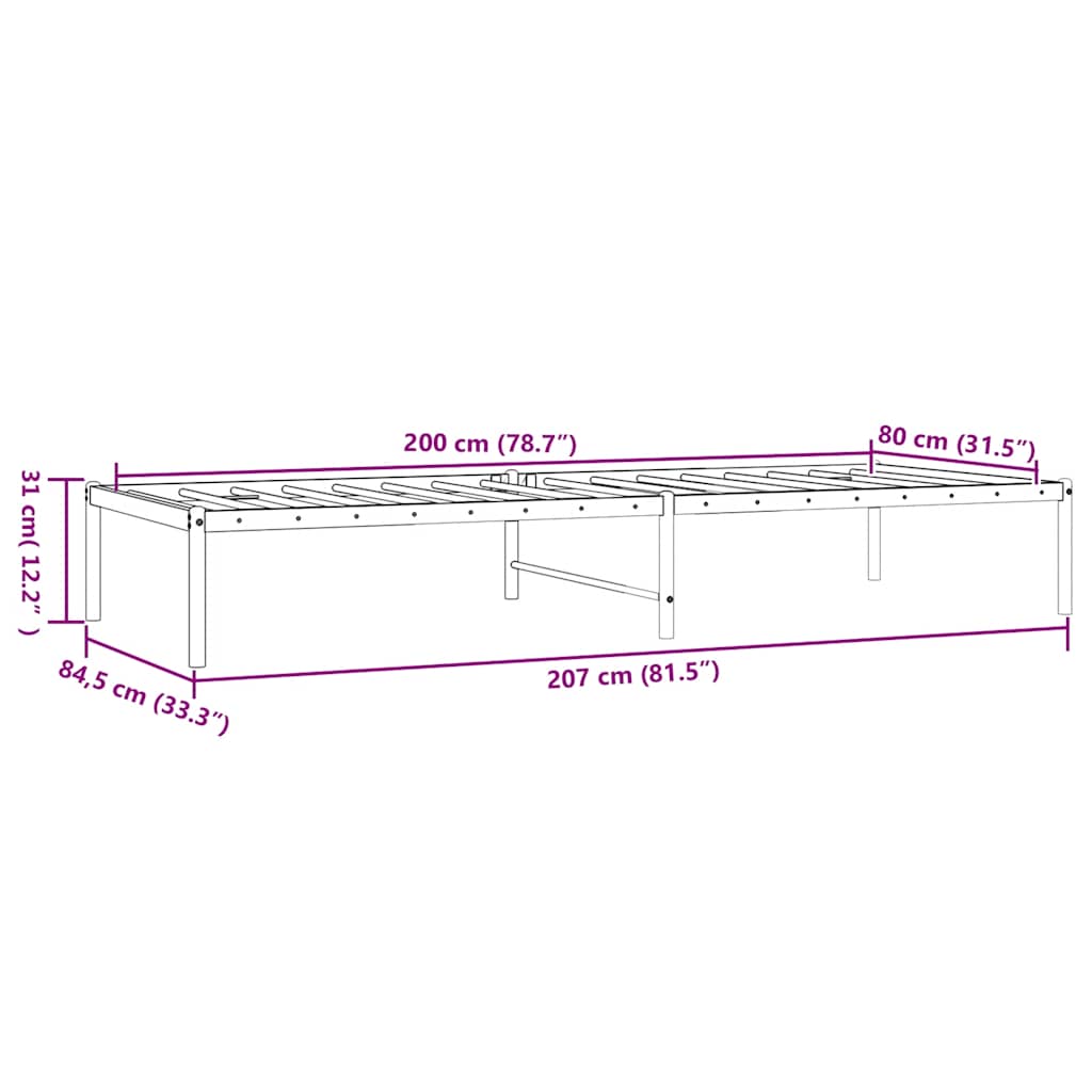 Bettgestell Metall Schwarz 75x190 cm