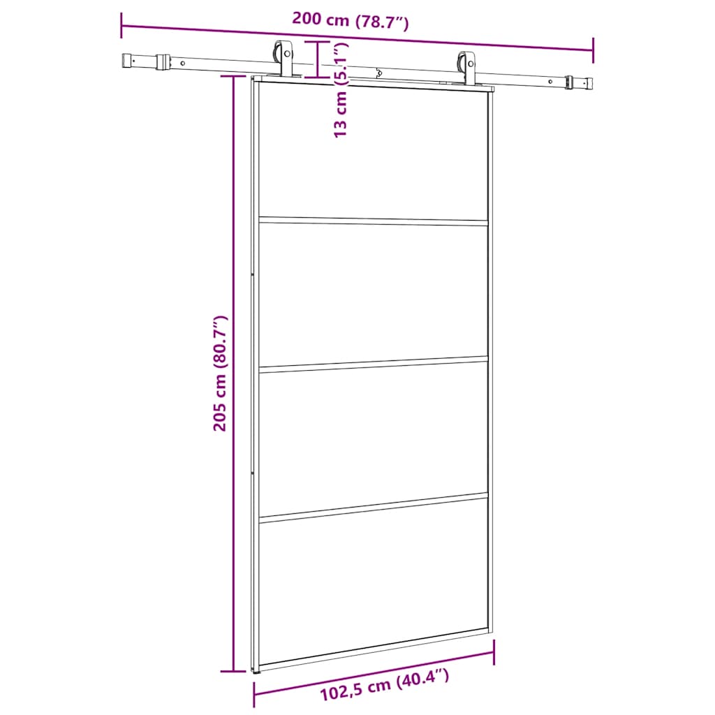 Schiebetür mit Beschlag Schwarz 76x205 cm ESG-Glas