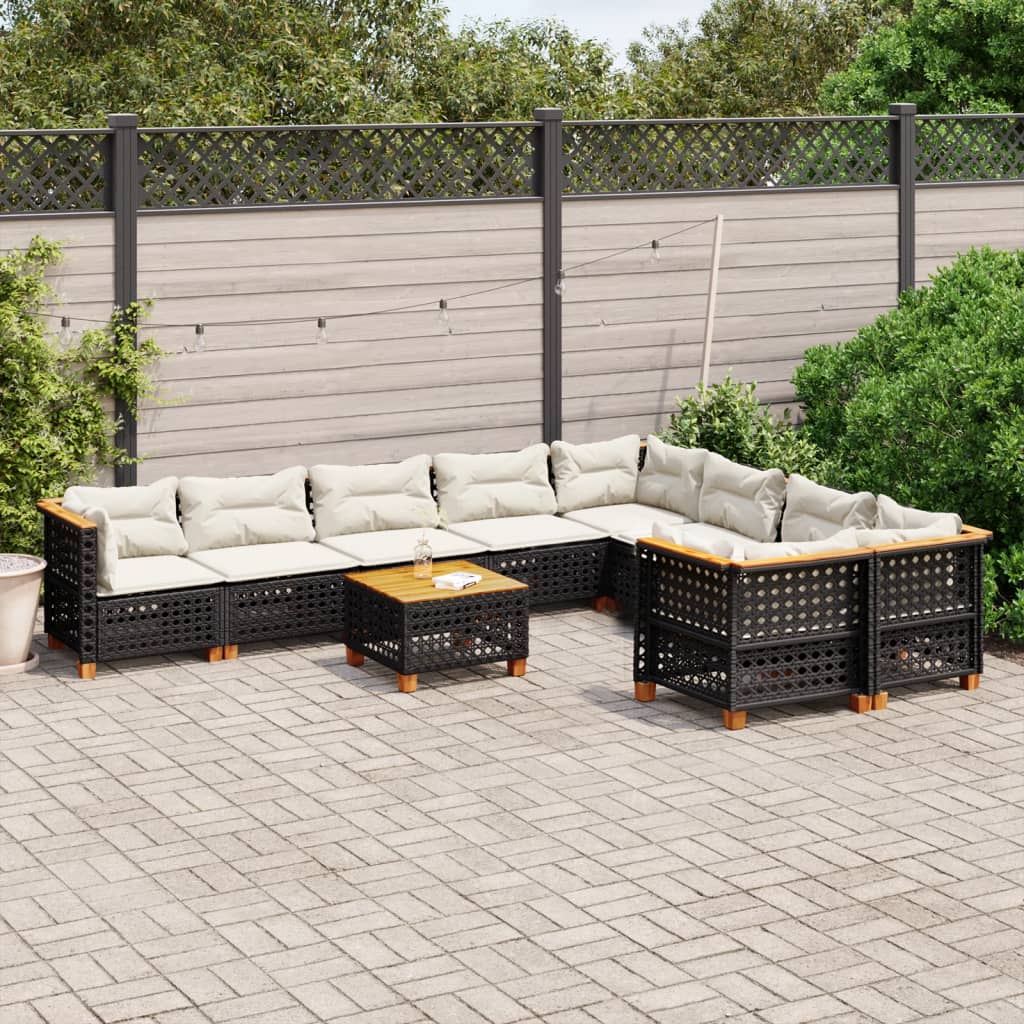 10-tlg. Garten-Sofagarnitur mit Kissen Beige Poly Rattan