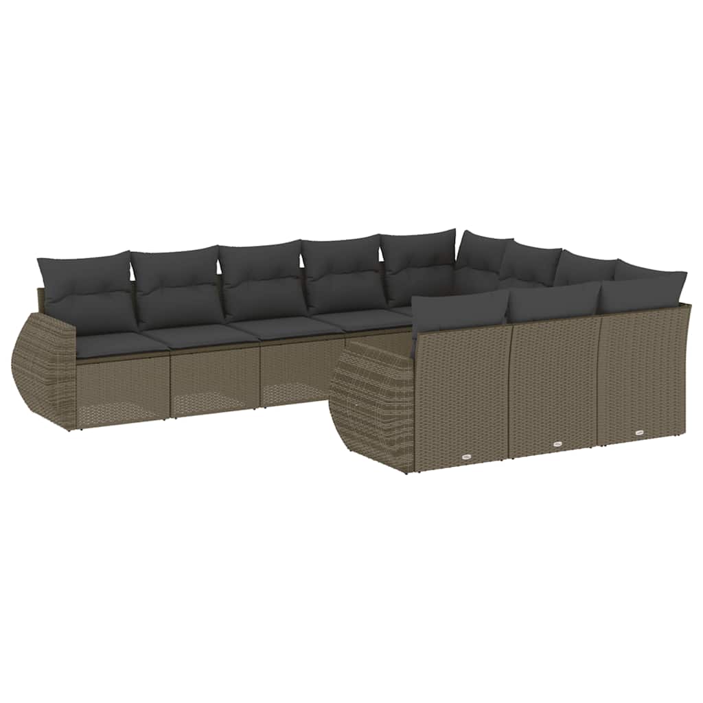 10-tlg. Garten-Sofagarnitur mit Kissen Schwarz Poly Rattan