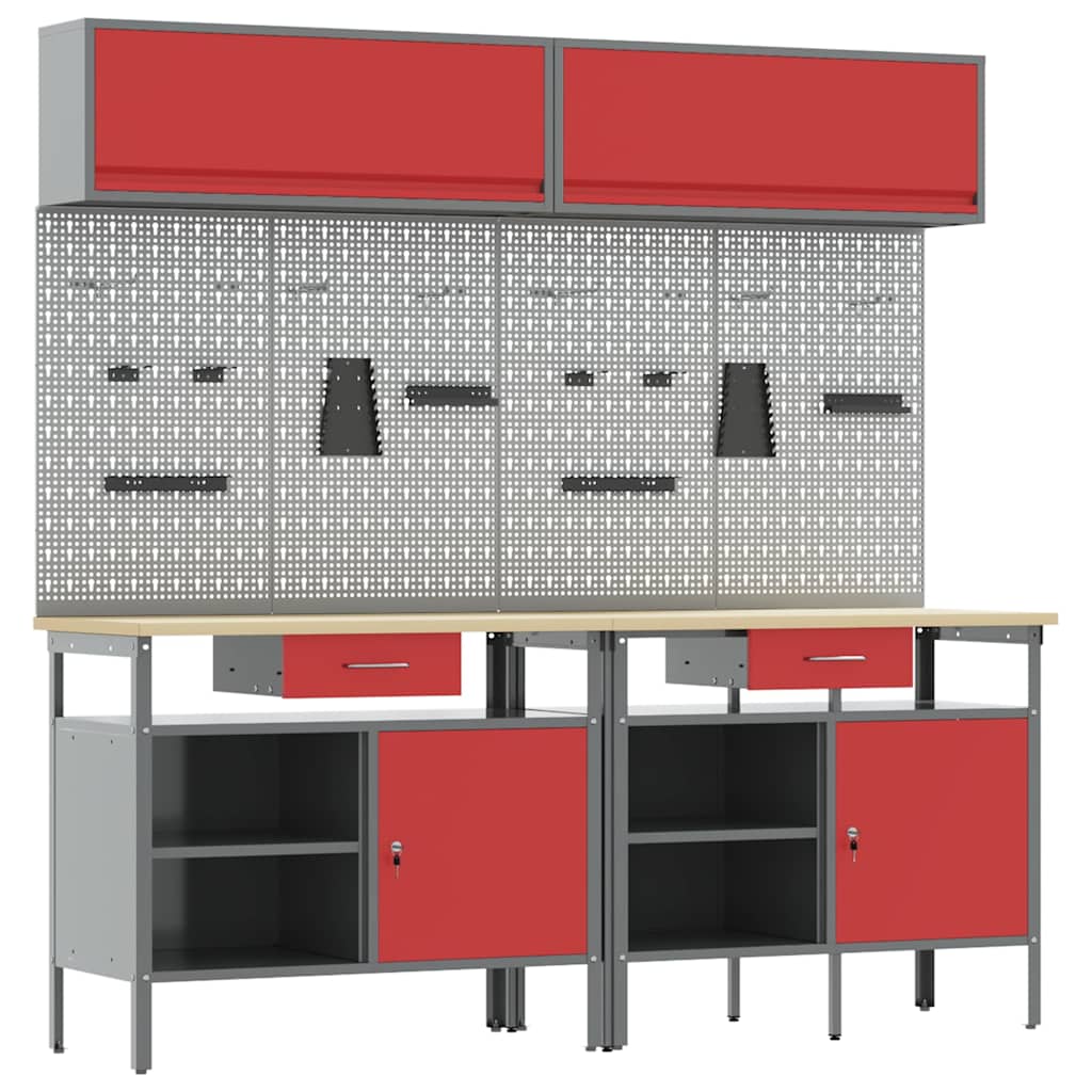 Werkbank-Set mit Schubladen 2 pcs Rot und Grau 200 x 55 x 85 cm