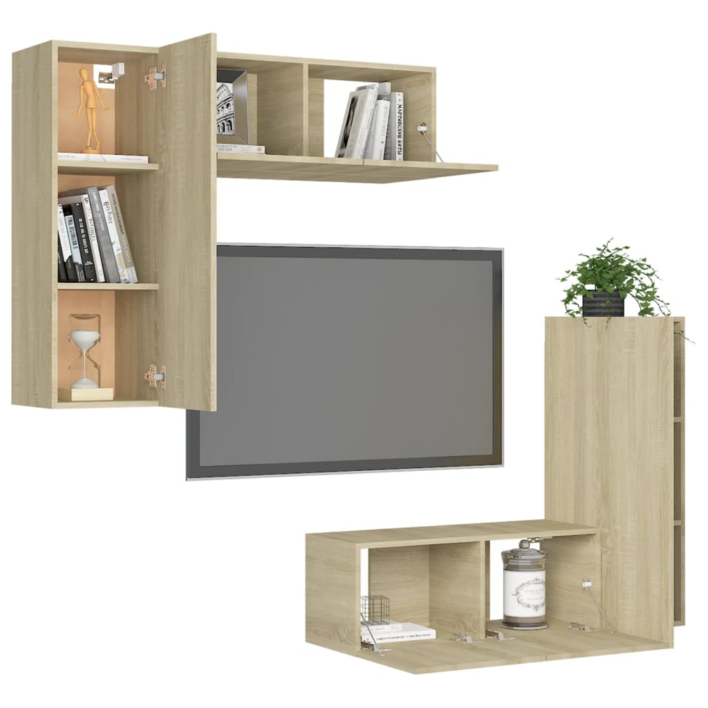 4-tlg. TV-Schrank-Set Weiß Holzwerkstoff