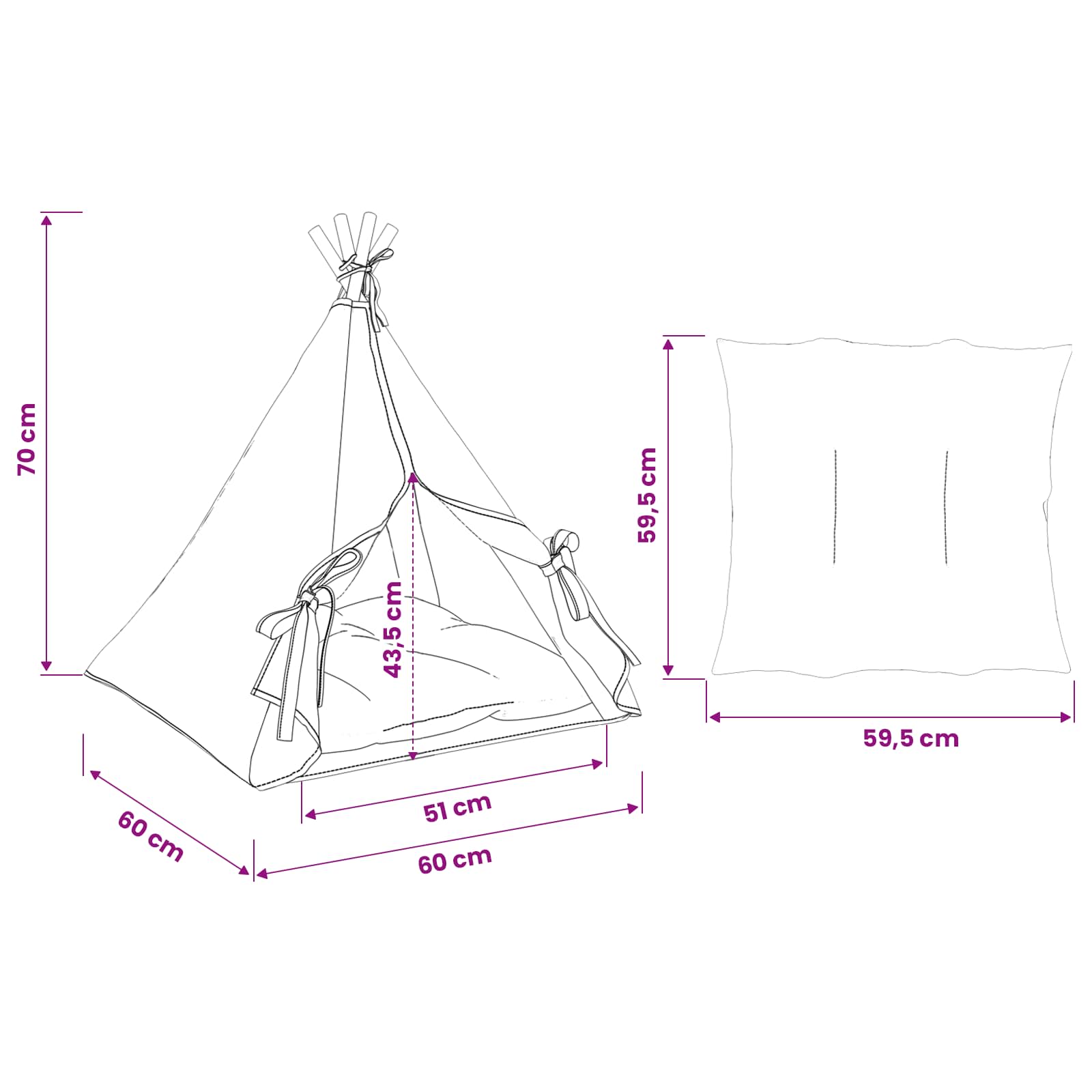 Haustier-Tipi mit Kissen Weiß 40 x 40 x 50 cm Polyester