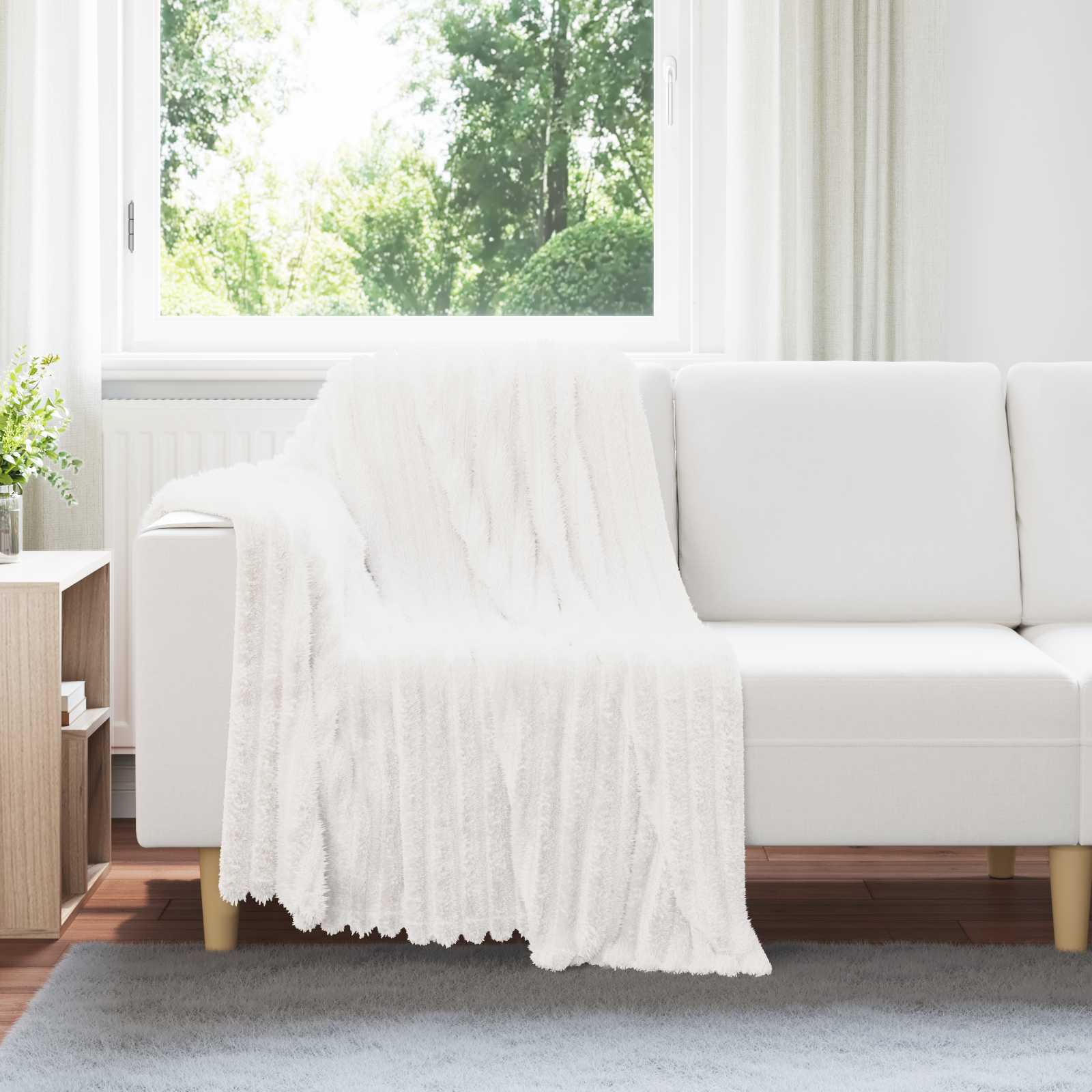 Überwurfdecke Beige 150 x 130 cm Fleece