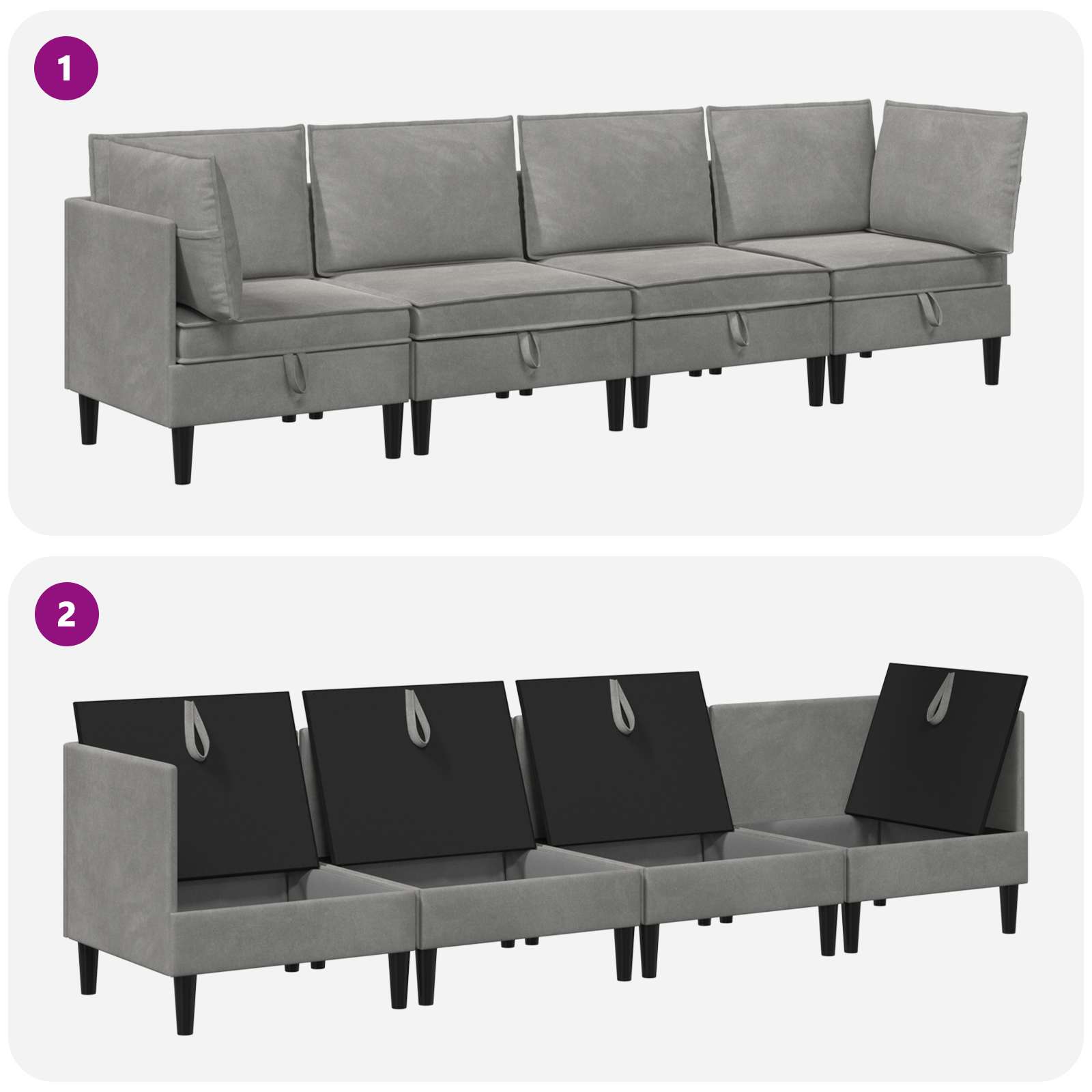 Wohnzimmergarnitur mit Kissen mit Speicher 3 pcs Hellgrau Samt