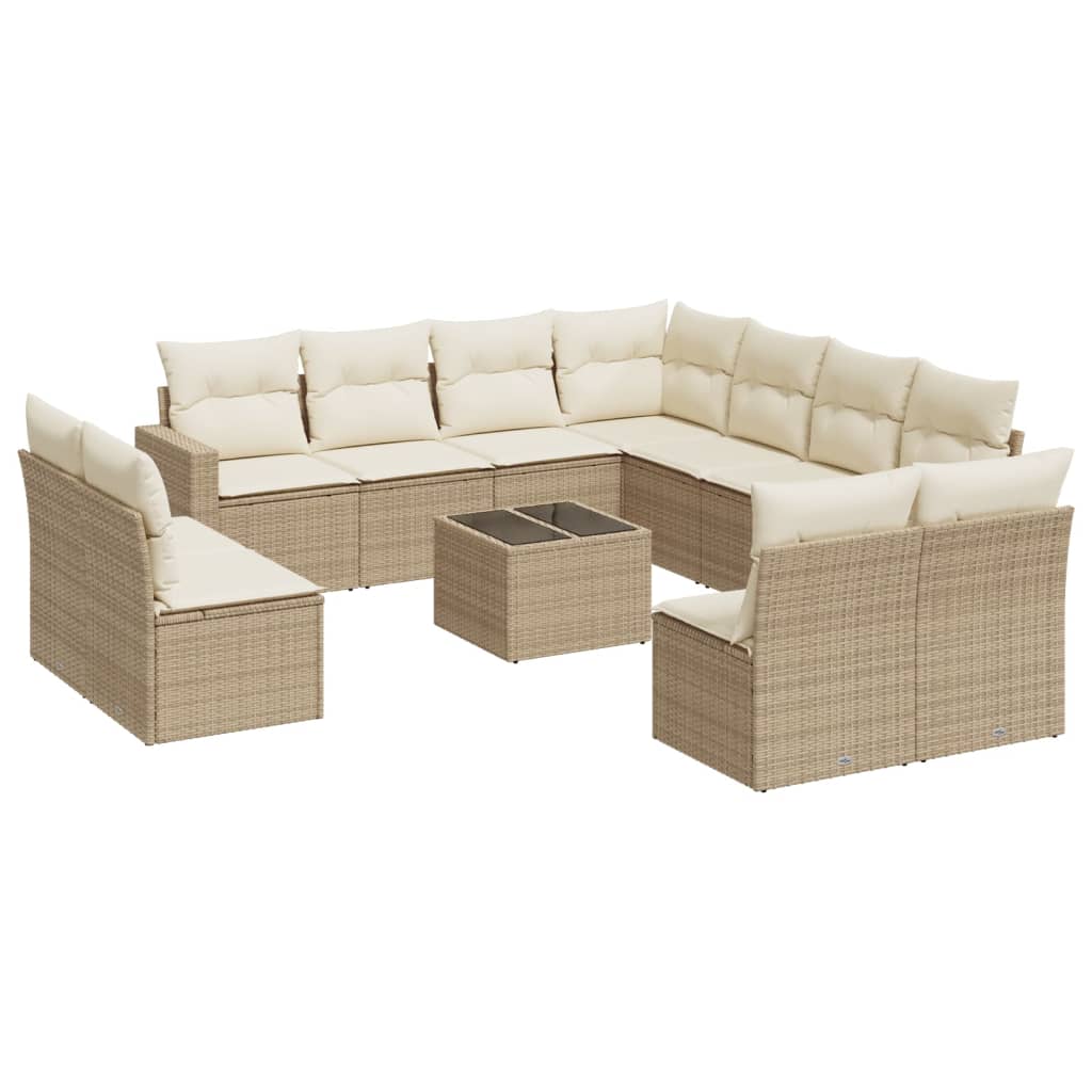 11-tlg. Garten-Sofagarnitur mit Kissen Schwarz Poly Rattan