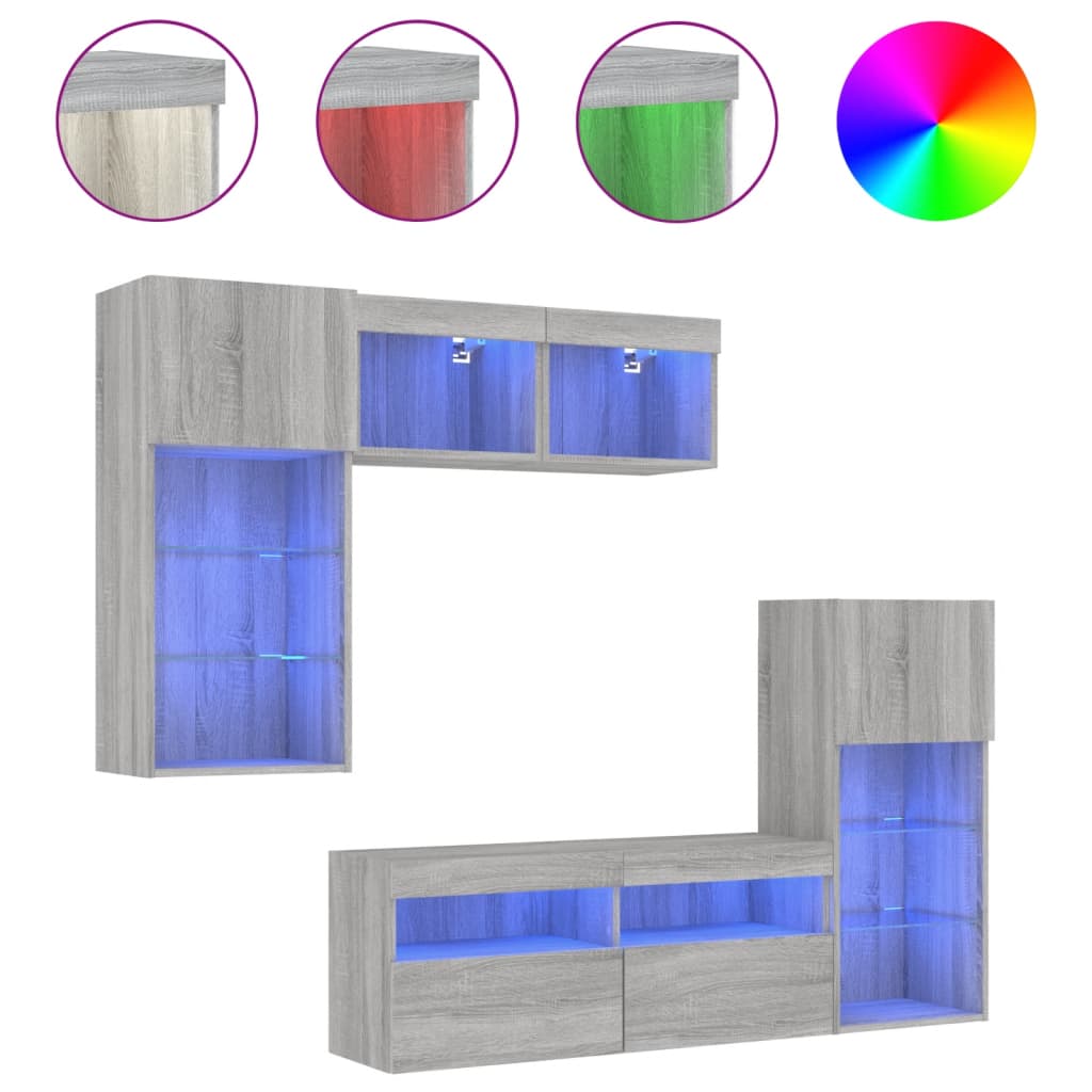 5-tlg. Wohnwand mit LED-Beleuchtung Weiß Holzwerkstoff