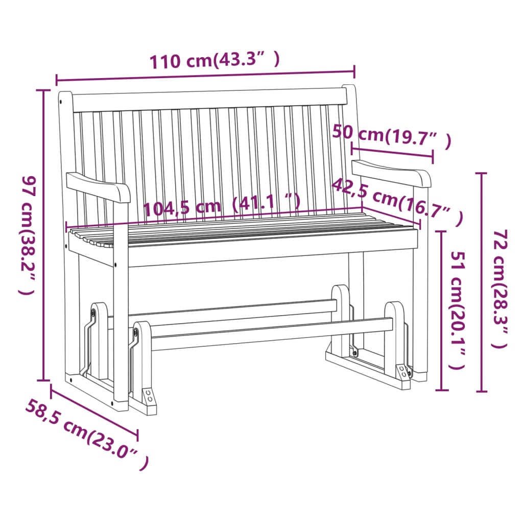 Garten Schaukeltbank Natur 110 x 59 x 97 cm Massivholz Akazie