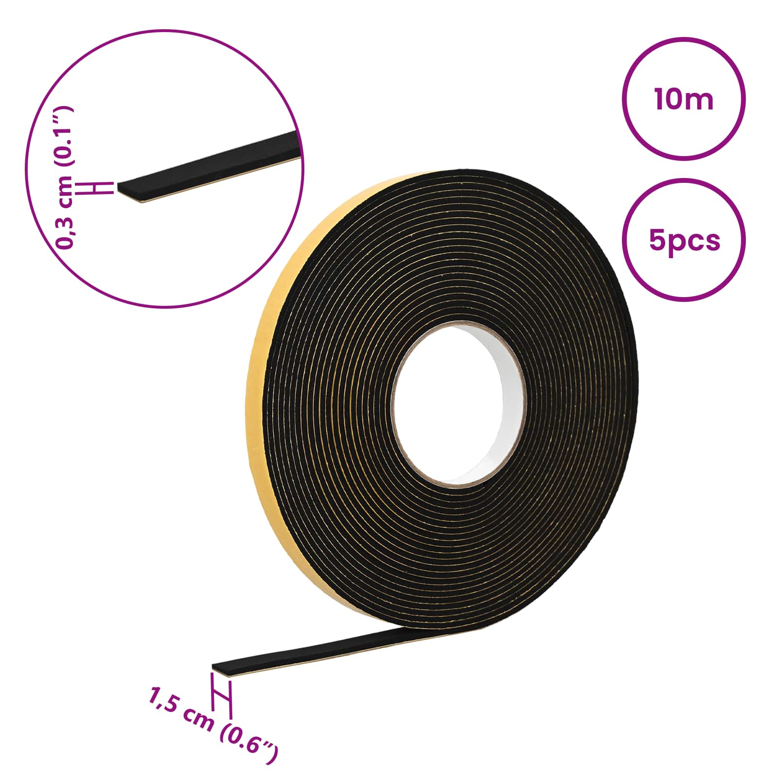 Selbstklebendes Schaumstoffband Schwarz 10mm x 10m CR-Schaum