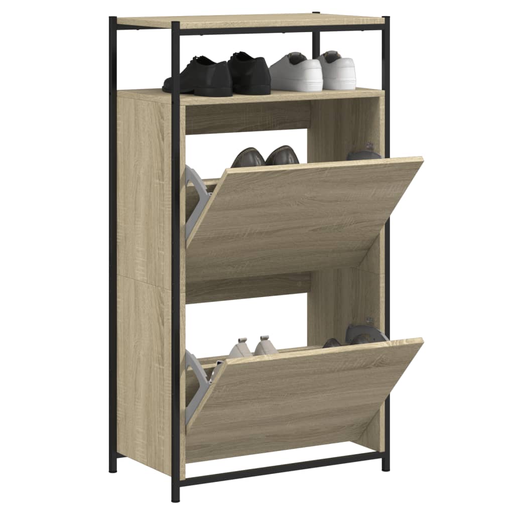 Schuhschrank mit 4 Klappen Sonoma-Eiche 100x34x112 cm