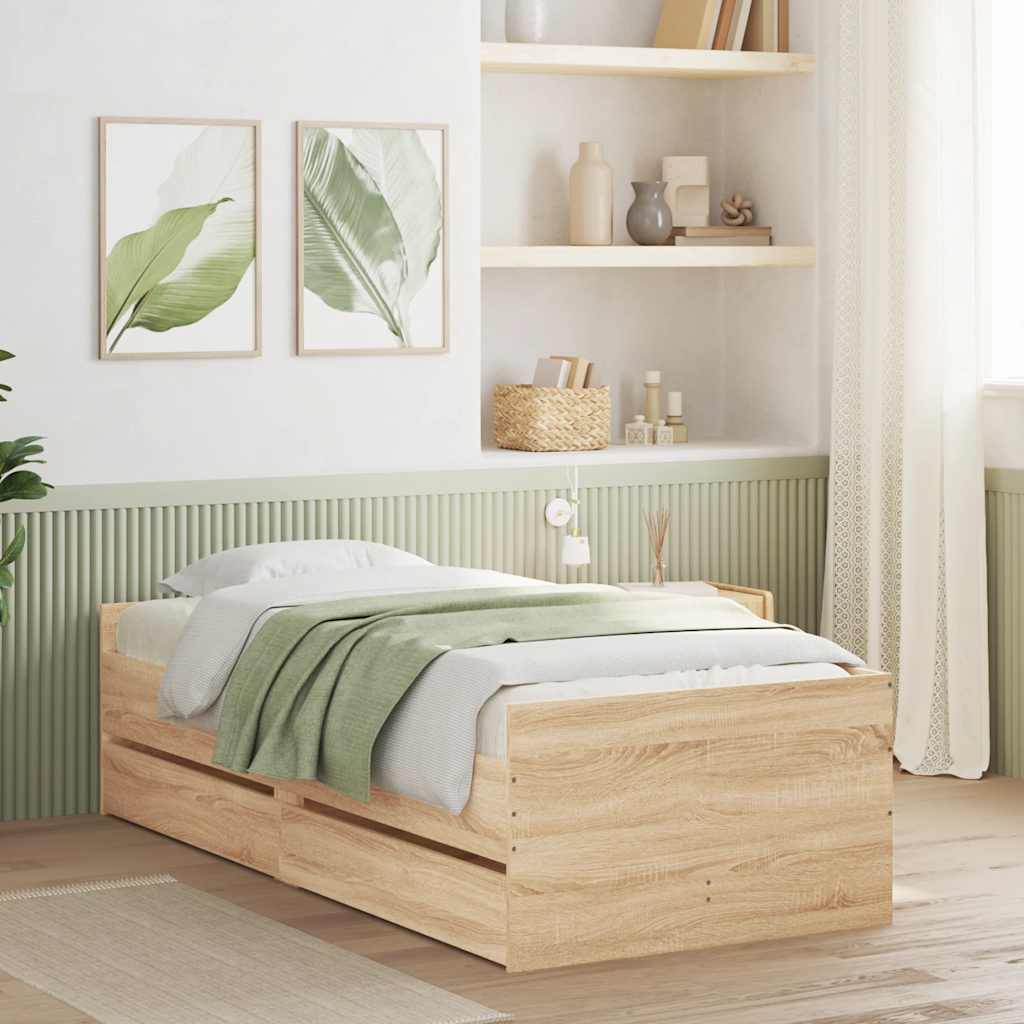 Bett mit Schubladen Braun Eiche-Optik 75x190 cm