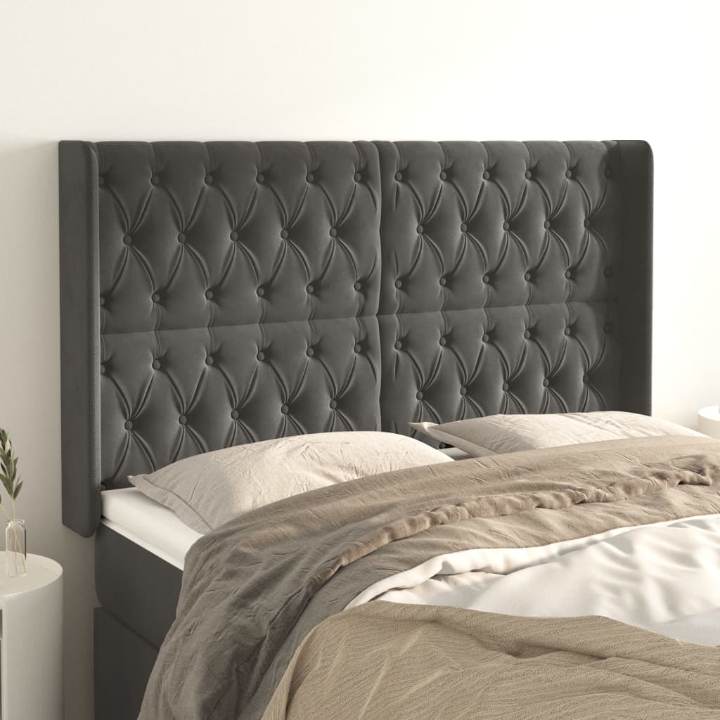 Kopfteil mit Ohren Dunkelblau 93x16x78/88 cm Samt
