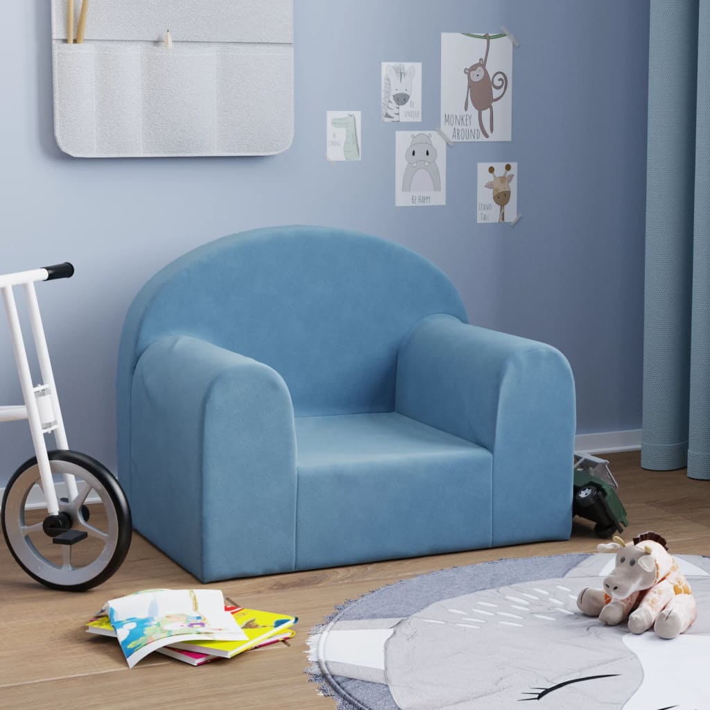 Kindersofa Hellgrau mit Sternen Weich Plüsch