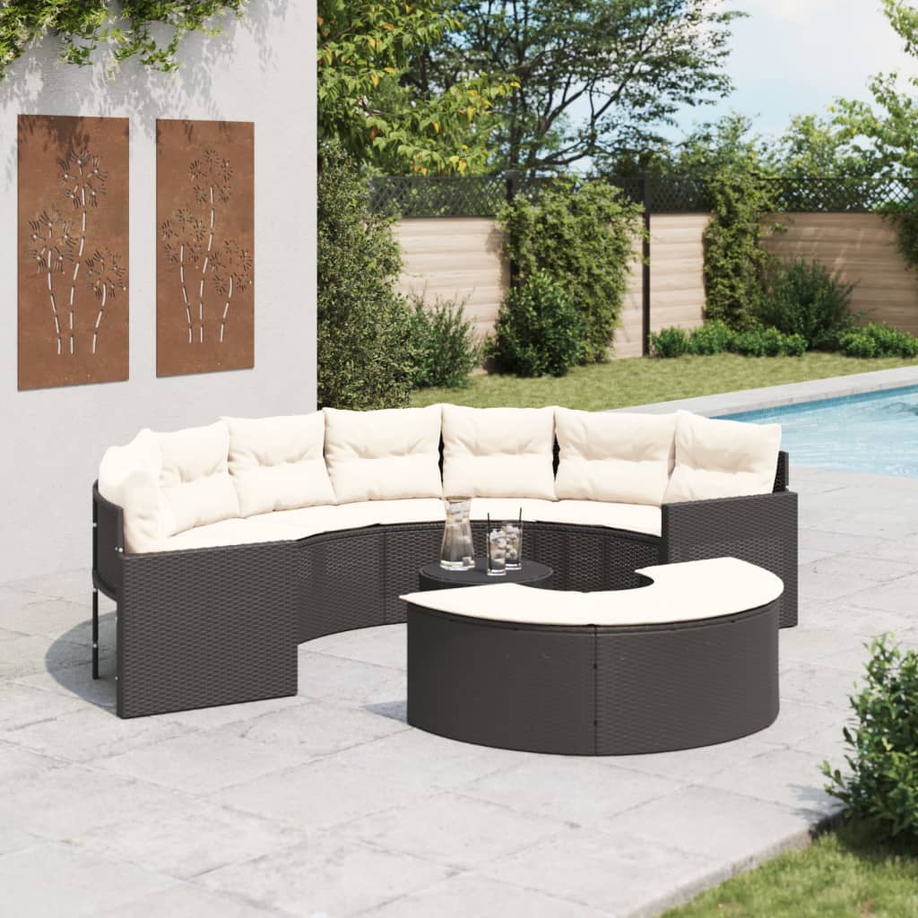 3-tlg. Garten-Sofagarnitur Halbrund Grau Poly Rattan