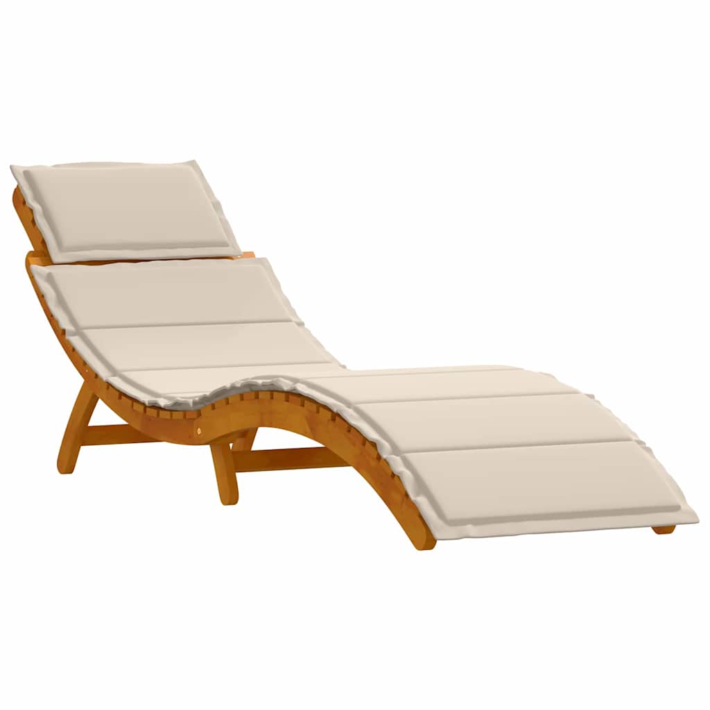 Sonnenliege mit Auflage Beige Massivholz Akazie
