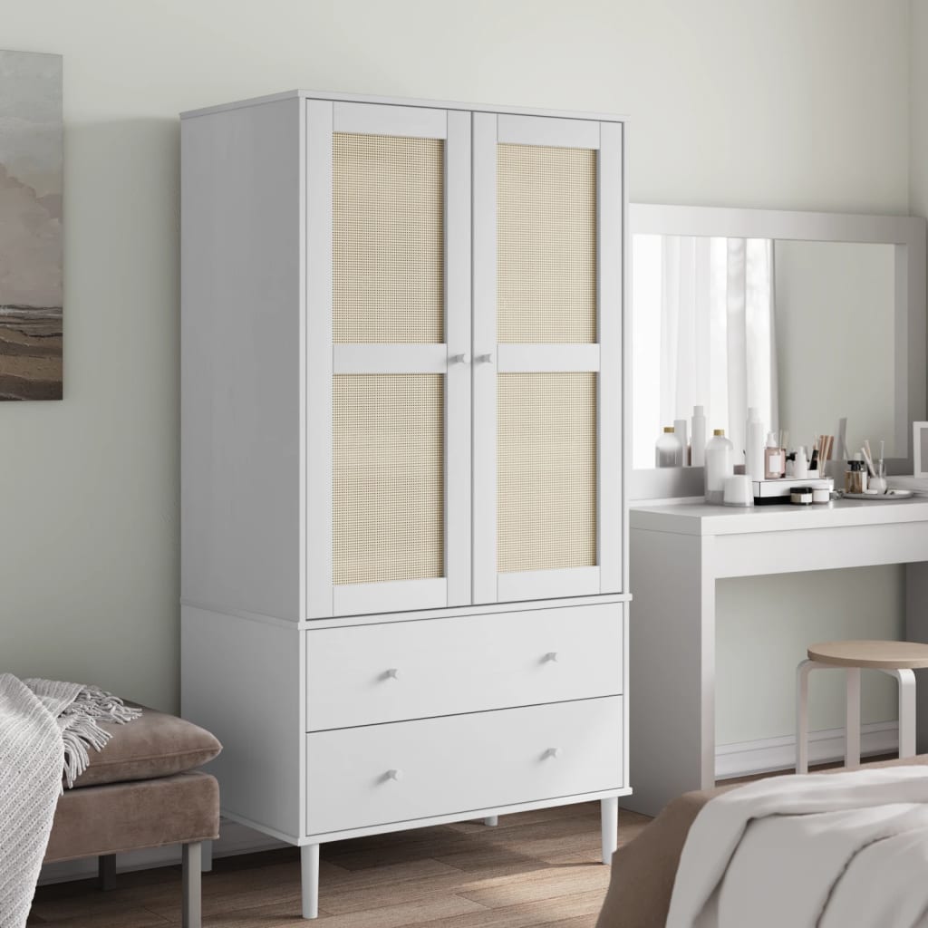 Kleiderschrank SENJA Rattan-Optik Braun 90x55x175cm Kiefernholz