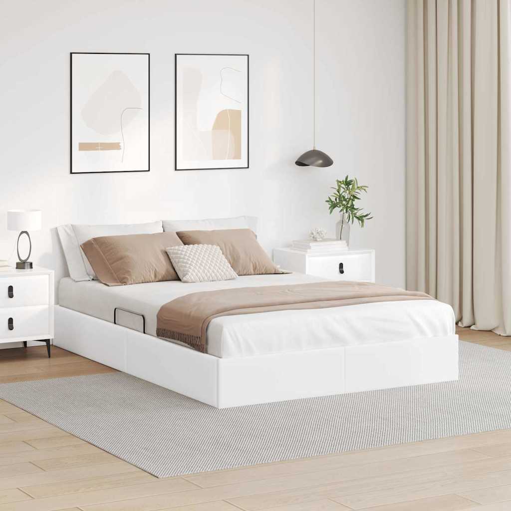 Aufbewahrungsbett mit Matratze Reinweiß 183 x 213 cm Kunstleder