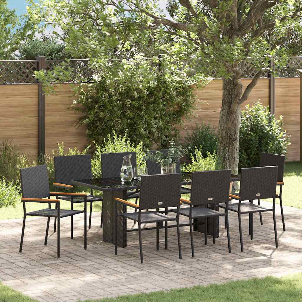 Garten Essgruppe 7 pcs Schwarz Poly-Rattan