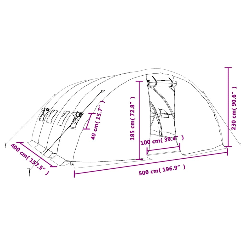 Gewächshaus mit Stahlrahmen Weiß 40 m² 8x5x2,3 m