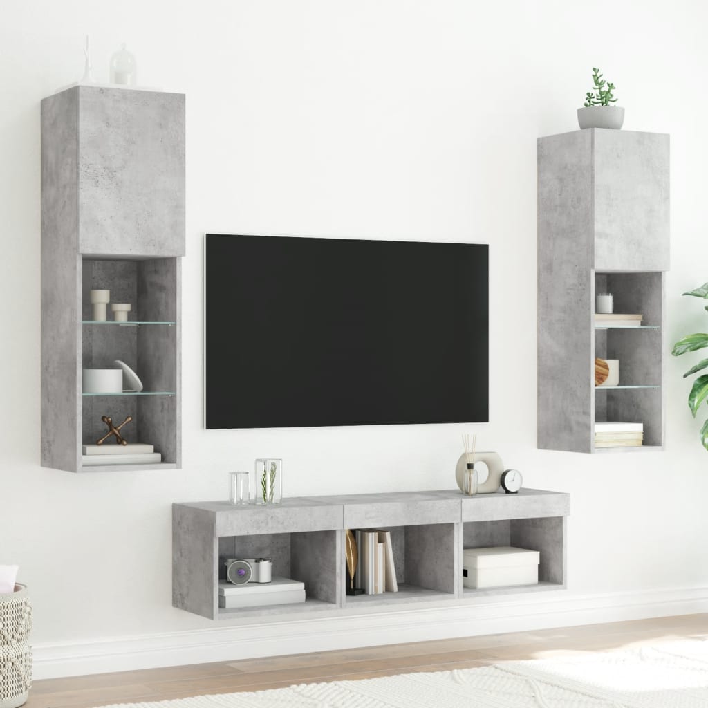 5-tlg. Wohnwand mit LED-Beleuchtung Weiß Holzwerkstoff