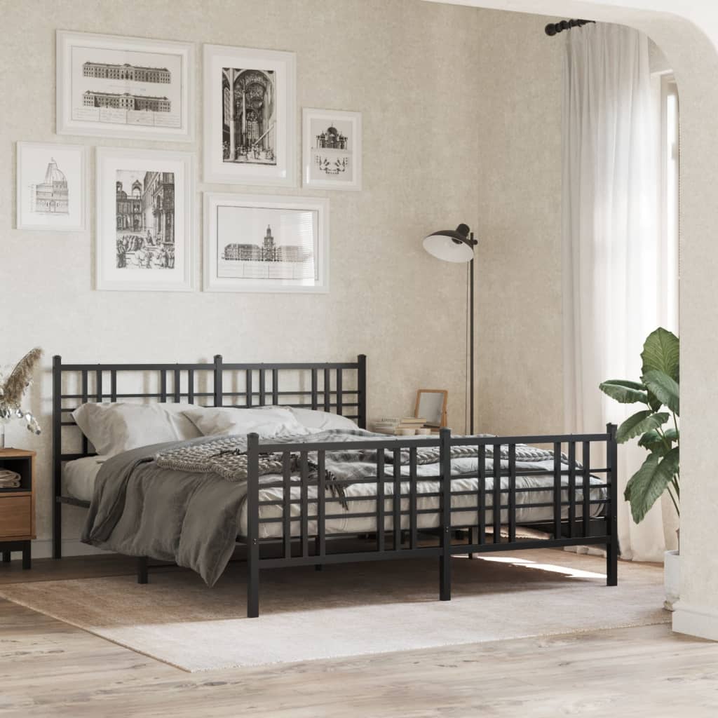 Bettgestell mit Kopf- und Fußteil Metall Schwarz 90x200 cm