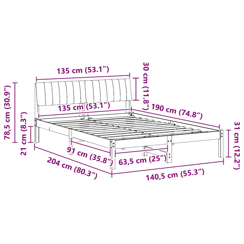 Bettgestell Braun und hellgrau 200 x 200 cm Massivholz Kiefer
