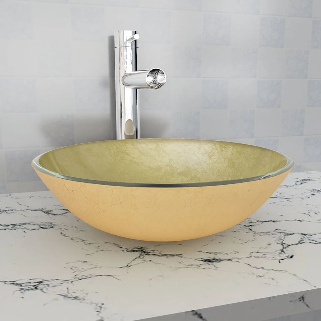 Waschbecken mit Armatur und Ablaufgarnitur Hartglas