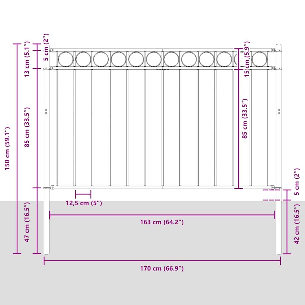 Gartenzaun ASSEN Stahl 1,7 x 0,8 m Schwarz