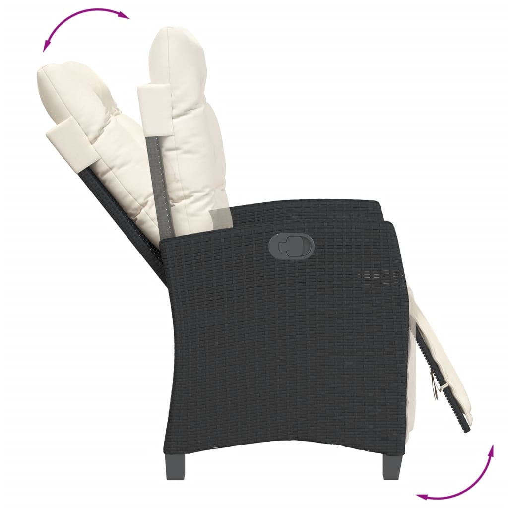 Gartensessel Verstellbar mit Kissen Schwarz Poly Rattan