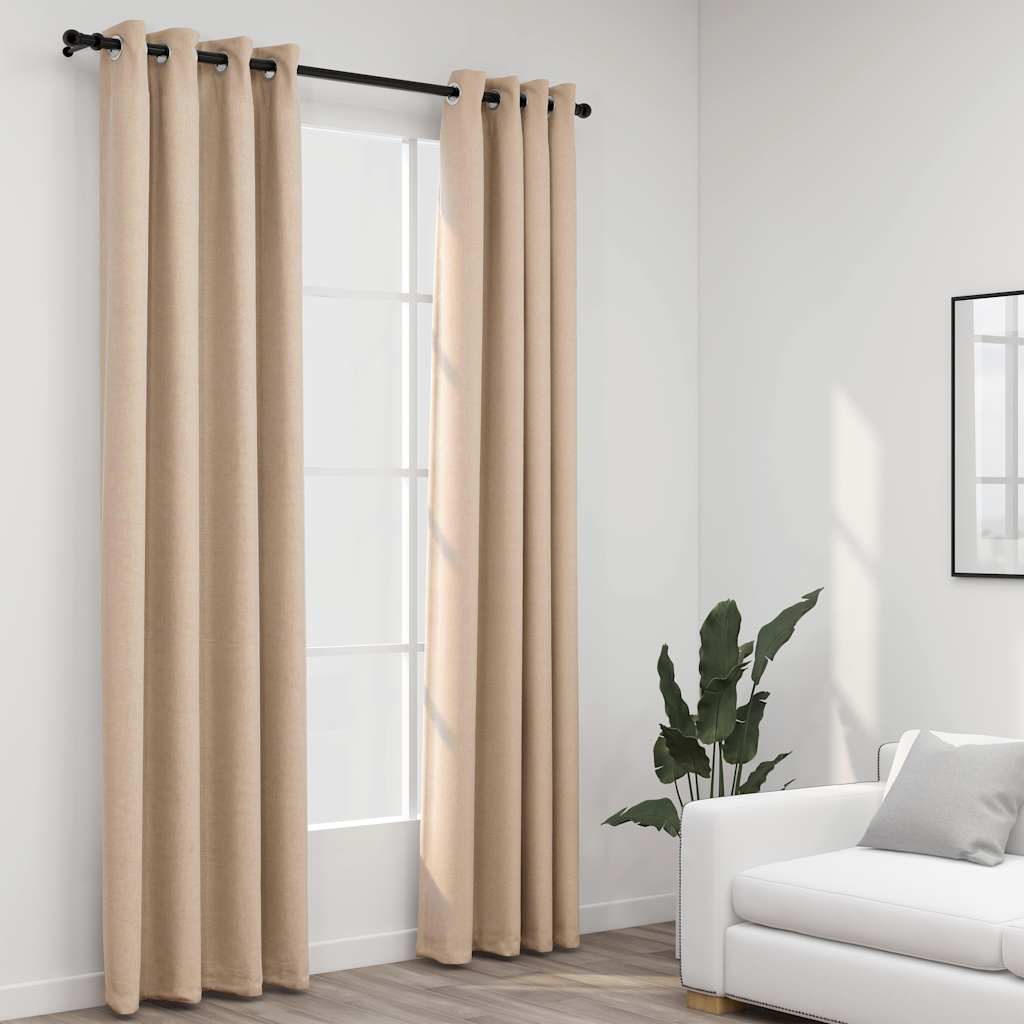 Verdunkelungsvorhänge Ösen Leinenoptik 2 Stk. Schwarz 140x175cm