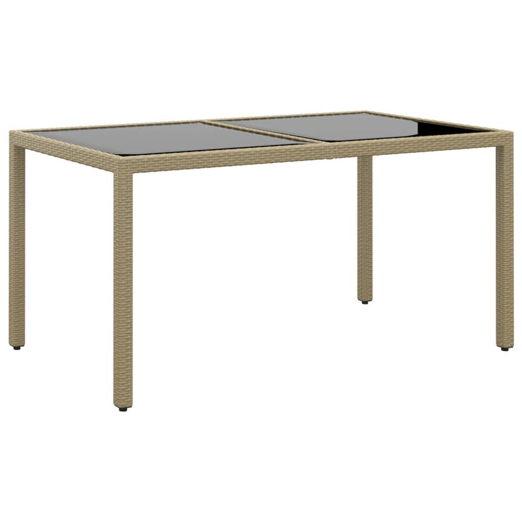 Gartentisch 150x90x75 cm Hartglas und Poly Rattan Schwarz