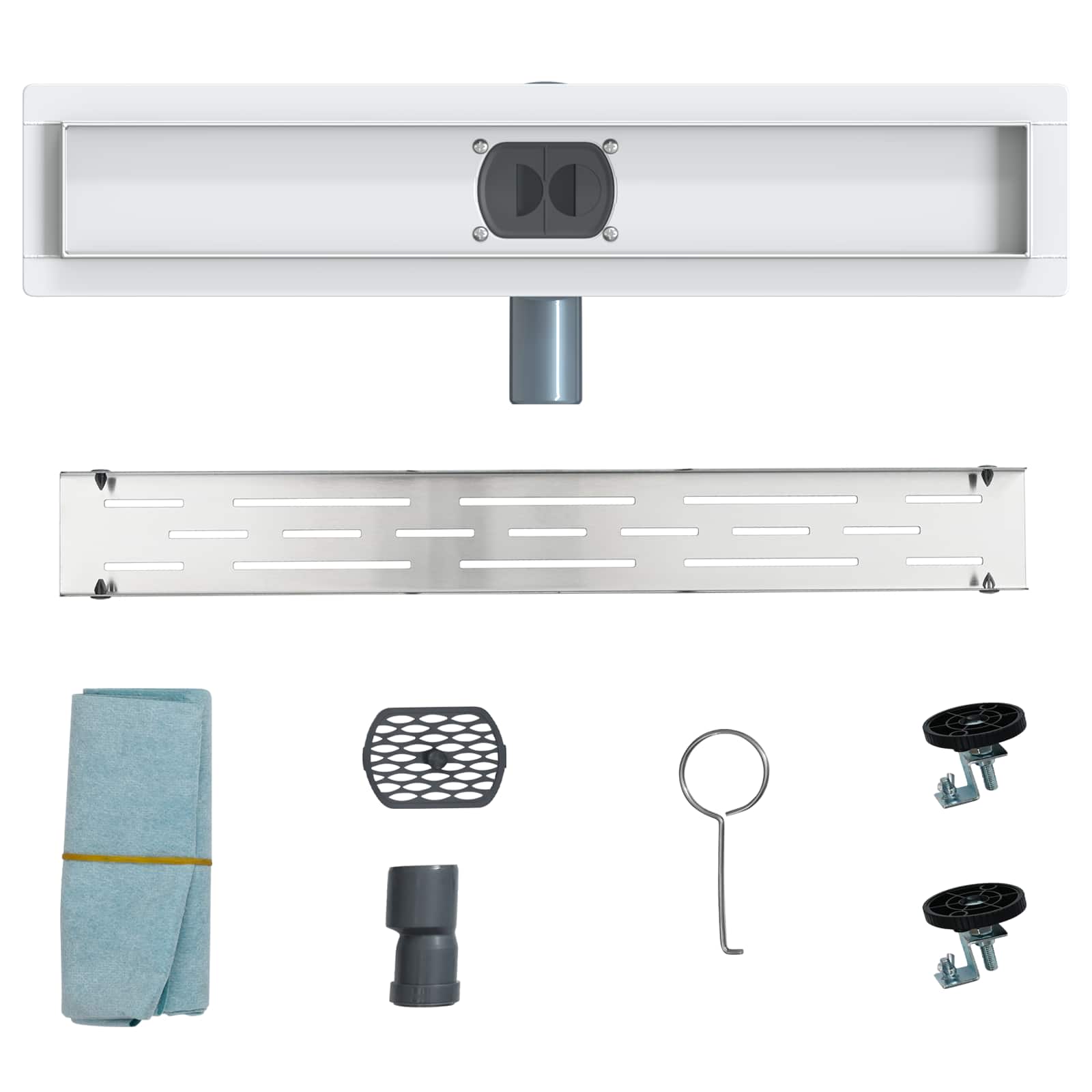 Duschabfluss mit Glashülle und 360° Siphon Schwarz 50 cm