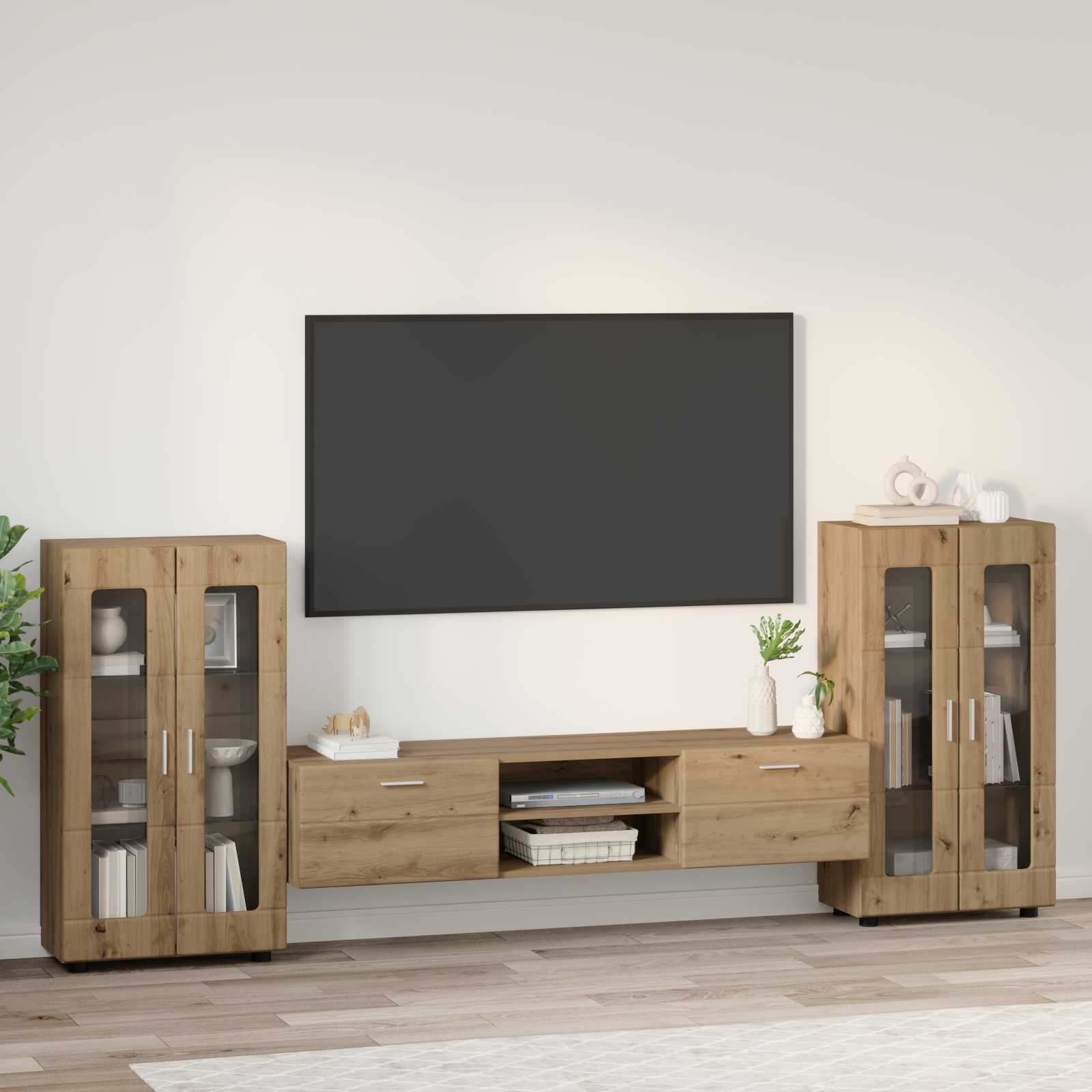 Highboard mit Regal FLORIN Weiß 60 x 35 x 182 cm Holzwerkstoff