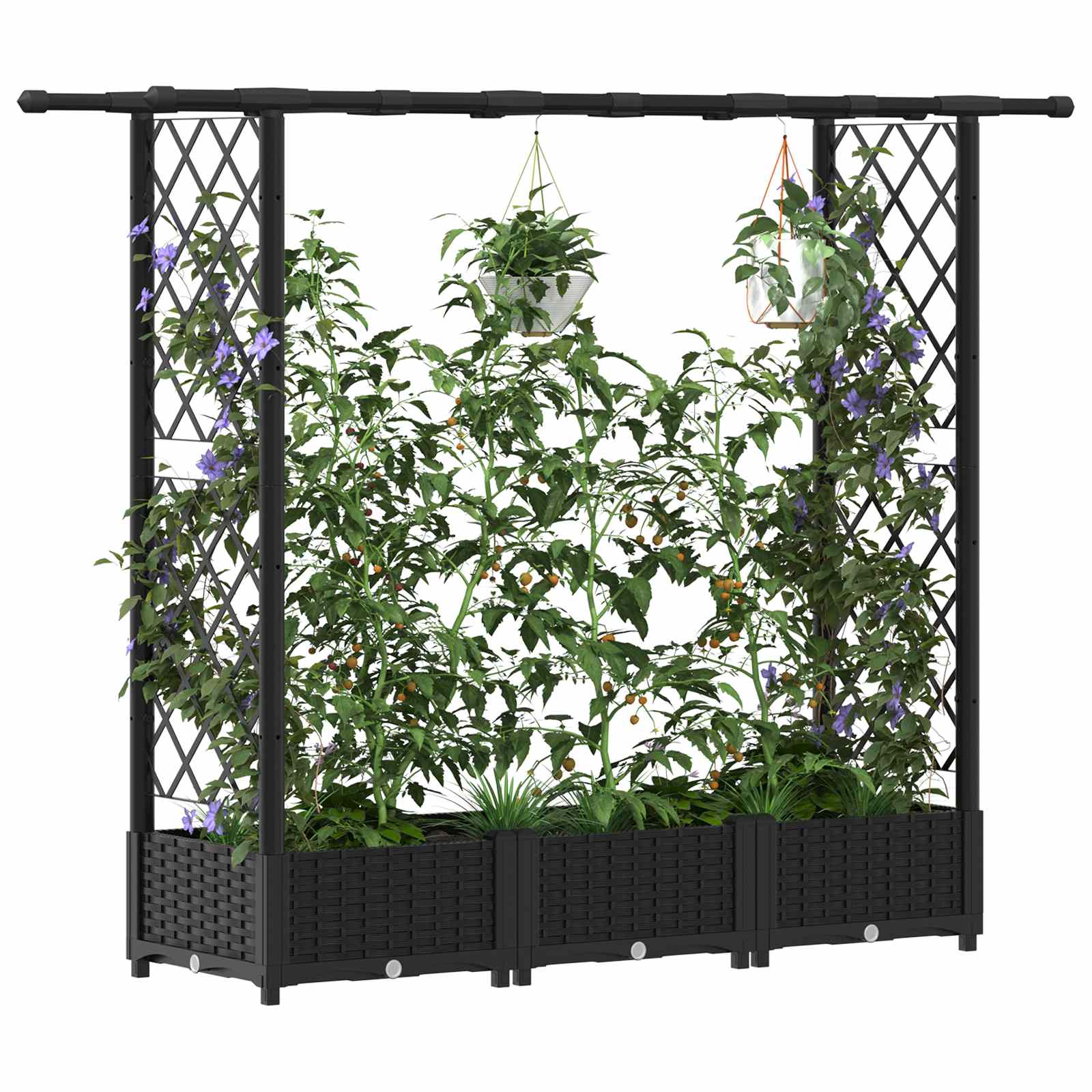 Hochbeet mit Rankgitter und Dach Braun 124 x 40 x 123 cm PP