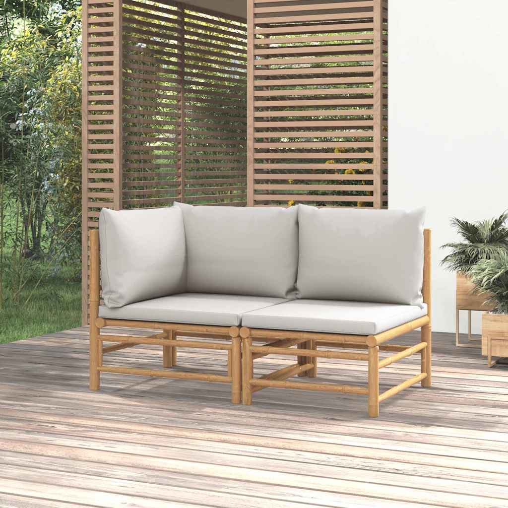 3-tlg. Garten-Lounge-Set mit Hellgrauen Kissen Bambus