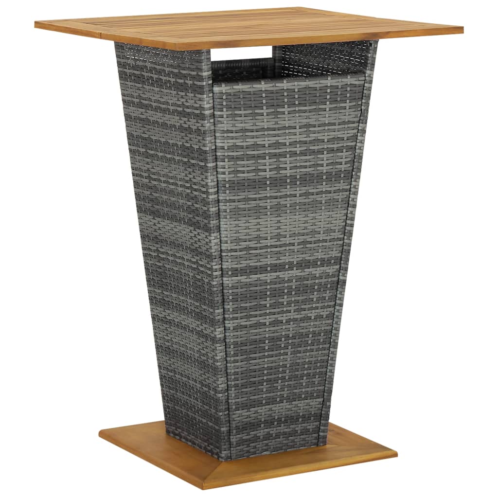 Bartisch Schwarz 80x80x110 cm Poly Rattan und Massivholz Akazie