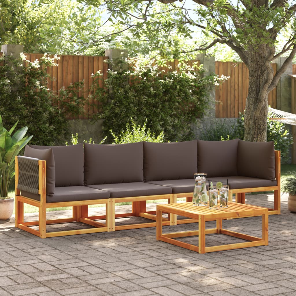 6-tlg. Gartensofa-Set mit Kissen Holz Akazie & Seil