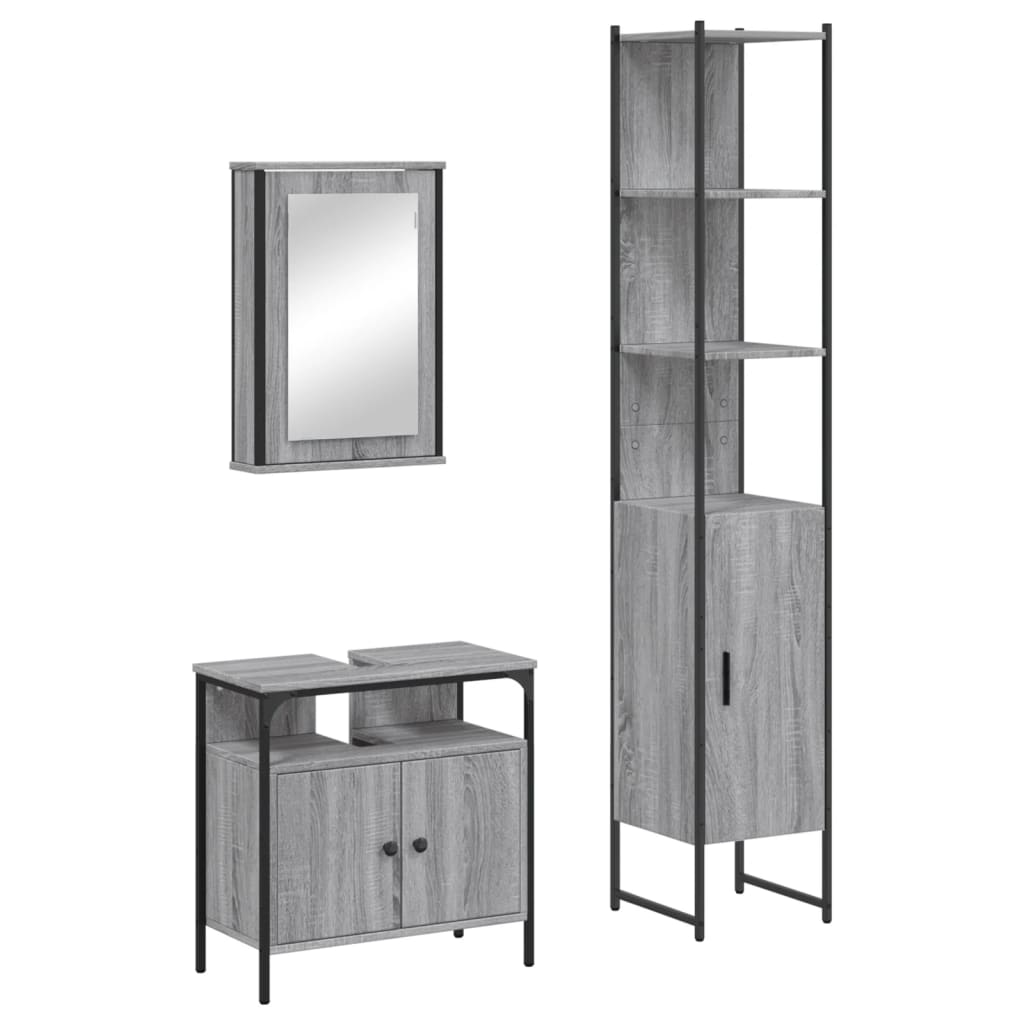 3-tlg. Badmöbel-Set Räuchereiche Holzwerkstoff