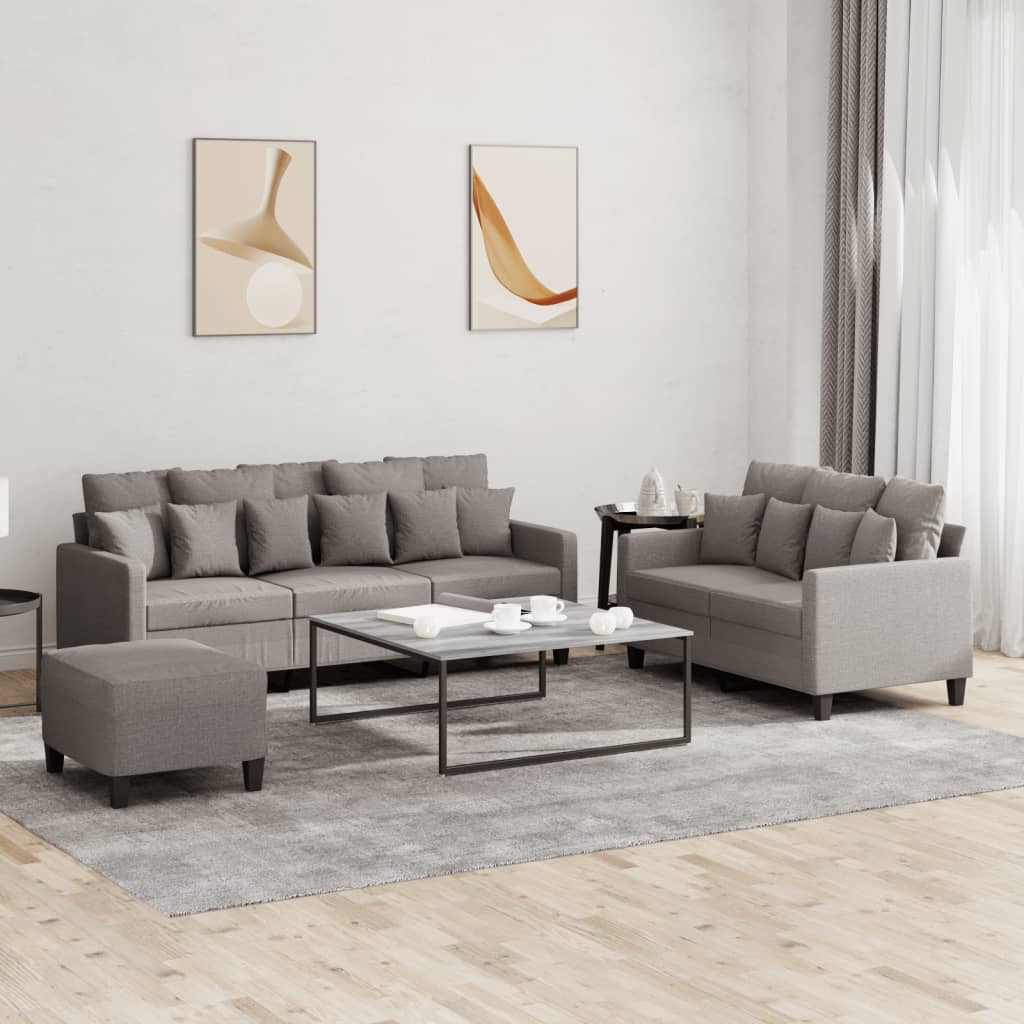 2-tlg. Sofagarnitur mit Kissen Braun Stoff