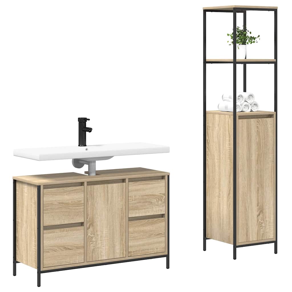 Badezimmermöbel Set mit Schubladen 2 pcs Schwarz Eichen-Optik