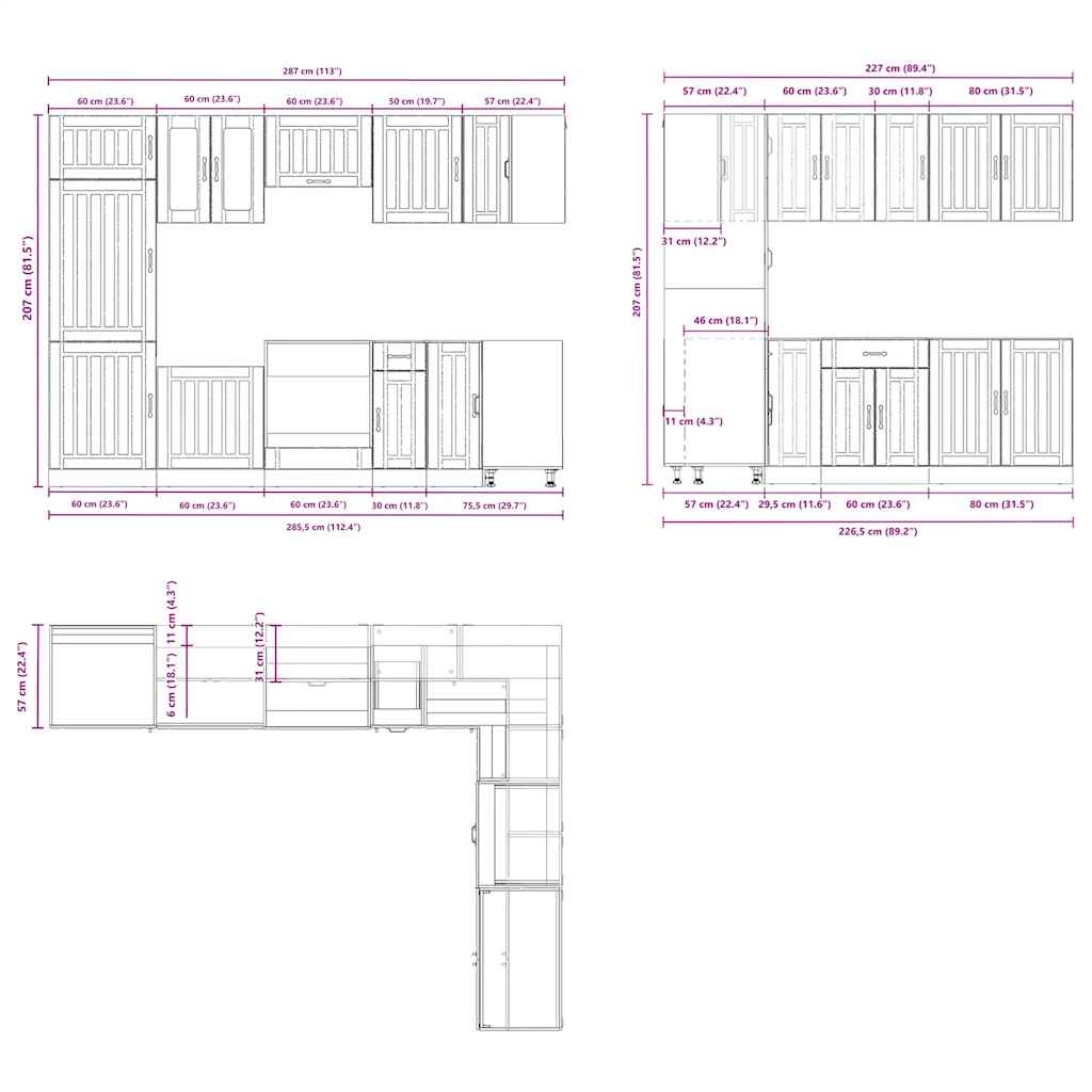 14-tlg. Küchenschrank-Set Lucca Weiß Holzwerkstoff