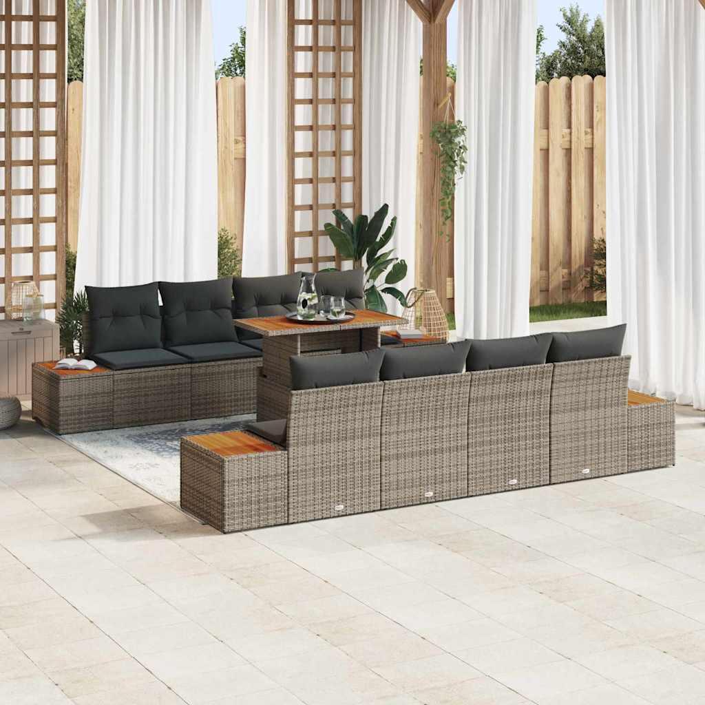 Garten Essgruppe mit Kissen 9 pcs Schwarz und Beige