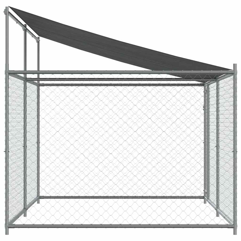 Hundezwinger mit Dach und Tür Grau 2x2x2 m Verzinkter Stahl
