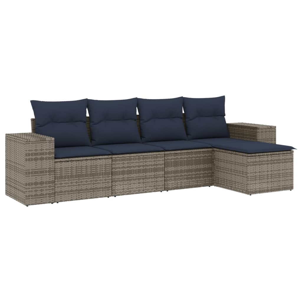 5-teiliges Gartensofa-Set mit Kissen, schwarzes Polyrattan