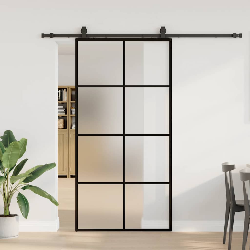 Schiebetür mit Beschlag Schwarz 76x205 cm ESG-Glas