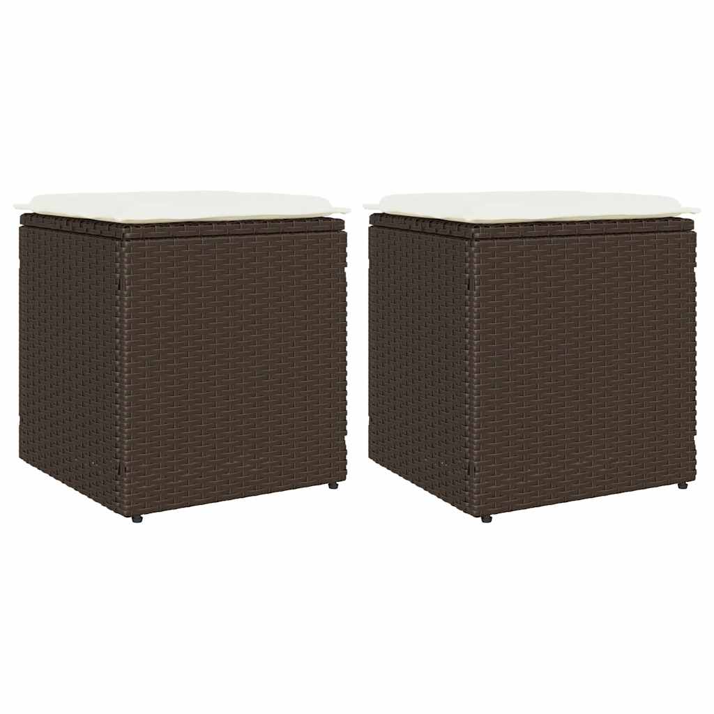 Gartenhocker mit Kissen 2 Stk. Schwarz 40x40x43 cm Poly Rattan