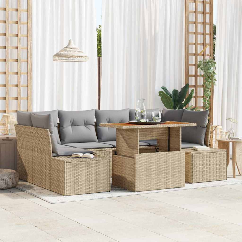 Garten Essgruppe mit Kissen 7 pcs Schwarz und Creme